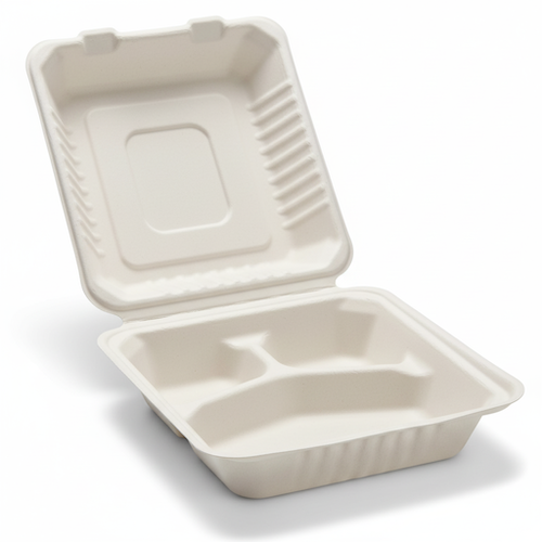 23cm-3-compartment-Sugarcane-Square-Clamshell